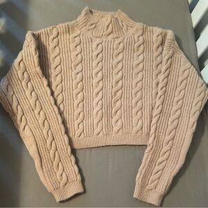 Listicle Cable Knit Cowl Neck Sweater in Beige